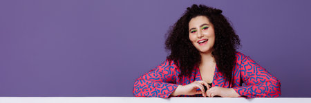 Banner Plus size woman in bright suit