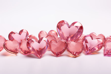 Pink crystal hearts on white.の素材