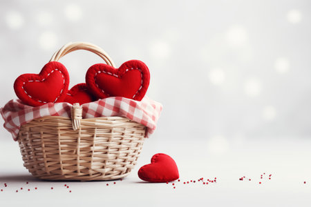 Hearts in basket, pastel background.の素材