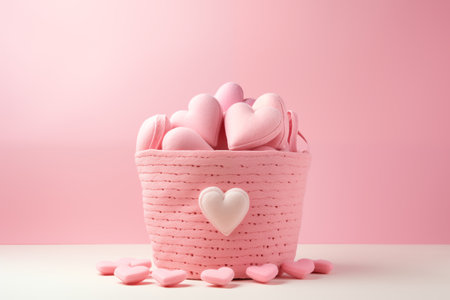 Pink hearts in a woven basketの素材