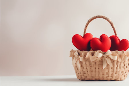 Wicker basket with red heartsの素材