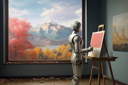 AI-powered robot creating artの素材