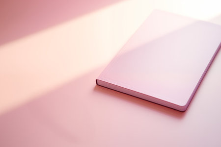 Pink notebook with silver pen, soft shadows.の素材