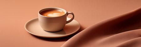 White coffee cup with heart-shaped foamの素材