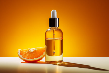 Golden oil and orange slice.の素材