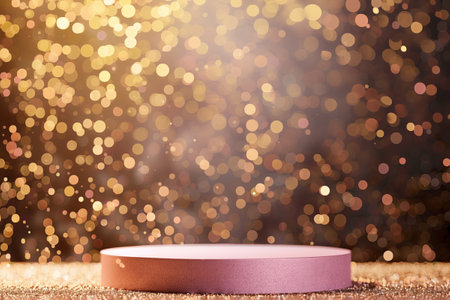 A pink pedestal with a lot of light shining on it. The light is creating a lot of sparkles and the pedestal is the center of attentionの素材