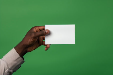 A hand holding a white card. The card is blank and has no writing on it. Concept of emptiness or lack of purposeの素材