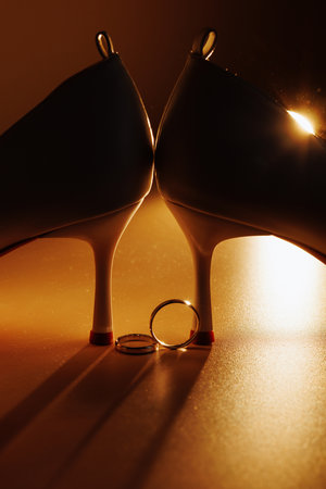 Elegant heels and wedding ringsの写真素材