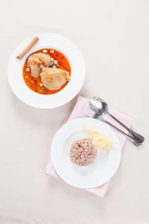 Chicken Mussaman Curry (Thai food menu) with toast . Thai Dishes Loved by Foreigners.の写真素材