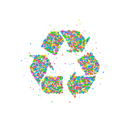 Abstract drawing of the arrow of a cycle of recycling from multi-colored circles. Vector illustration.のイラスト素材