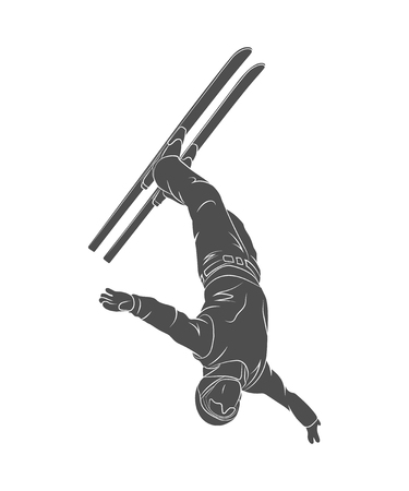 Jumping freestyle skier. Winter sport on a white background.のイラスト素材