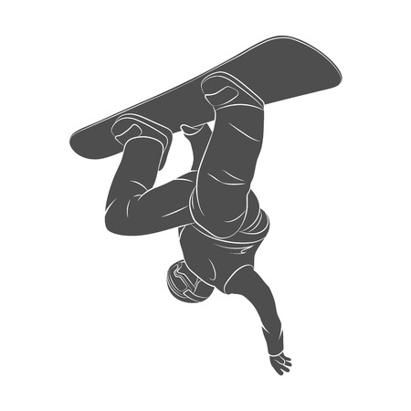 Silhouette jumping freestyle snowboarder on a white background. Winter sport.のイラスト素材