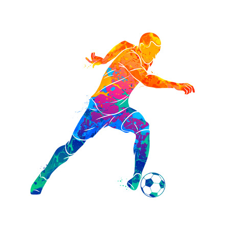 Abstract soccer player running with the ball from splash of watercolors. Vector illustration of paints.のイラスト素材