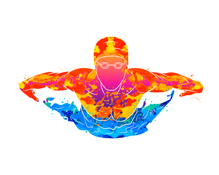 Abstract of a swimmer butterfly from splash of watercolors. Vector illustration of paintsのイラスト素材