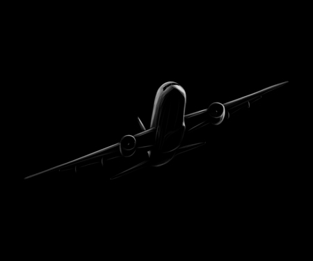 Passenger airplane on a black background. Vector illustrationのイラスト素材