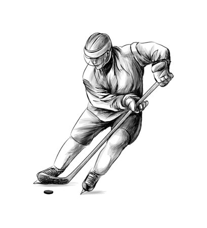 Hockey player. Hand drawn sketch. Winter sportのイラスト素材