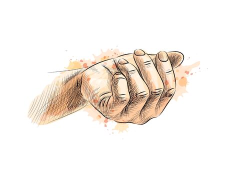 Palm up from a splash of watercolor, hand drawn sketch. Vector illustration of paintsのイラスト素材