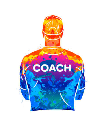 Abstract sports coach stands with his back in a T-shirt and baseball cap.のイラスト素材