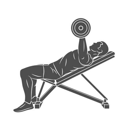 Man training chest with dumbbells on bench pressのイラスト素材