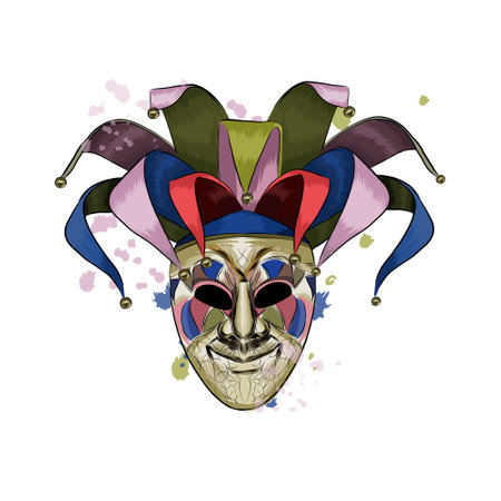 Carnival venetian mask from a splash of watercolor, colored drawing, realisticのイラスト素材