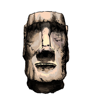 Moai Statue, Easter Island Statue from a splash of watercolor, colored drawing, realisticのイラスト素材