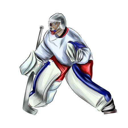 Abstract hockey goalkeeper from splash of watercolors, colored drawing, realistic. Winter sportのイラスト素材