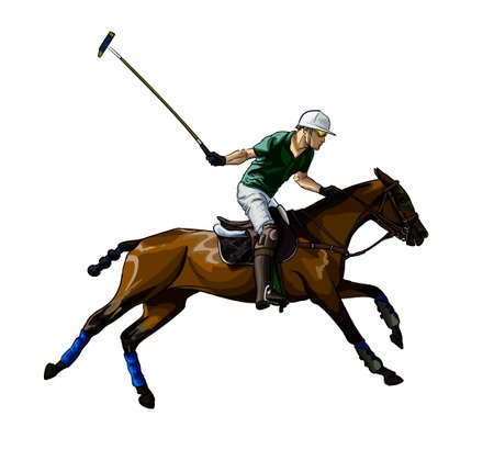 Equestrian polo with a jockey from splash of watercolors, colored drawing, realistic, Horseback ridingのイラスト素材