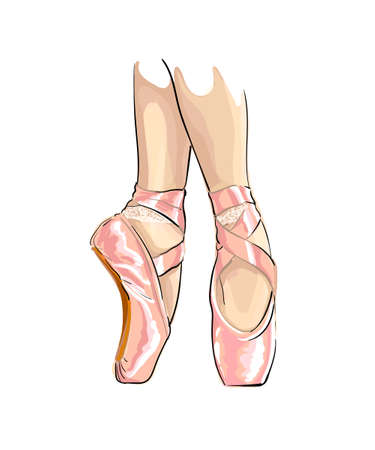 Legs of ballerina in ballet shoes , colored drawing, realisticのイラスト素材