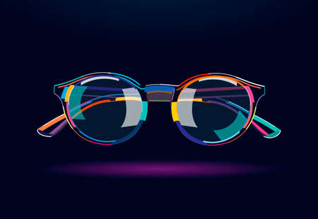 Stylish glasses with rounded frames. Sunglasses, abstract, colorful drawing, digital graphics