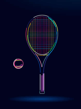 Tennis racket with ball, abstract, colorful drawingのイラスト素材