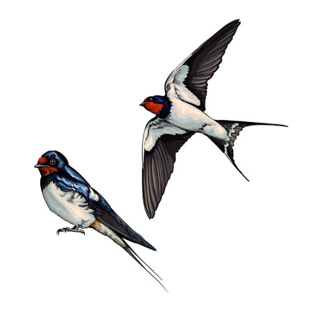 White backed swallow in flight from multicolored paints. Splash of watercolor, colored drawing, realisticのイラスト素材