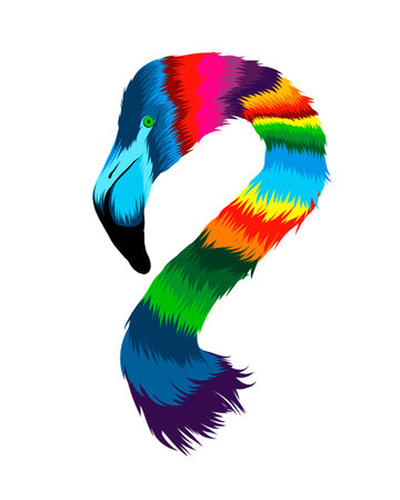 Head portrait of pink flamingo from multicolored paints. Splash of watercolor, colored drawing, realisticのイラスト素材