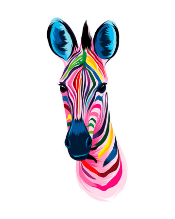 Zebra head portrait from multicolored paints. Splash of watercolor, colored drawing, realisticのイラスト素材