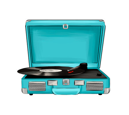 Vinyl player from multicolored paints. Splash of watercolor, colorful drawing, realisticのイラスト素材