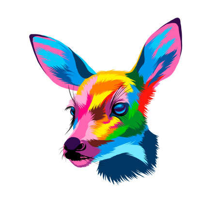 Sika deer head portrait from multicolored paints. Splash of watercolor, colored drawing, realisticのイラスト素材