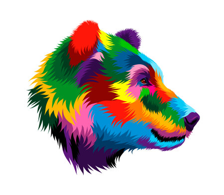 Abstract bear head portrait from multicolored paints. Colored drawingのイラスト素材