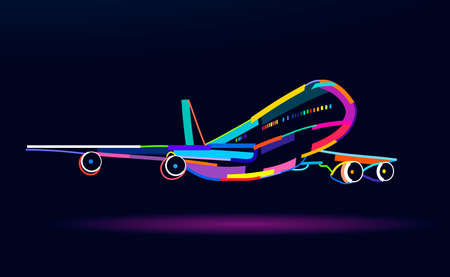 Abstract airplane, passenger plane, commercial aircraft from multicolored paintsのイラスト素材