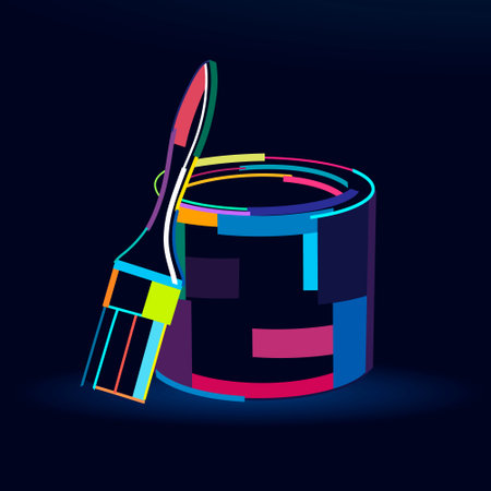 Abstract paint bucket for renovation with brush from multicolored paintsのイラスト素材