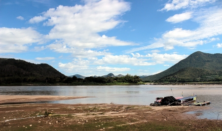 The mountains surrounding the river の写真素材