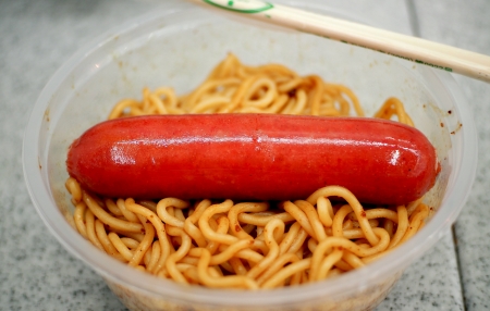 Noodles and sausageの写真素材