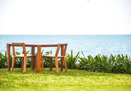 Table seaside restaurantの写真素材