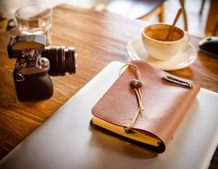 Notebook notebook camera coffeeの写真素材