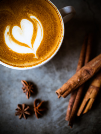 Cup of coffee latte in coffee shopの写真素材