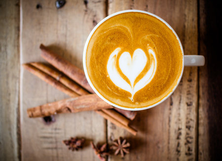 Cup of coffee latte in coffee shopの写真素材