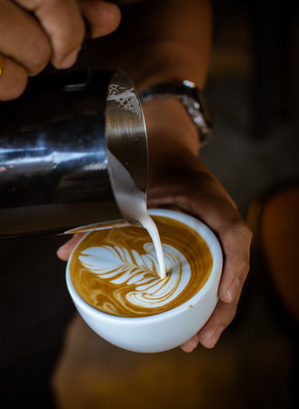 cup of coffee latte in coffee shopの写真素材