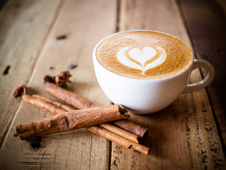 Cup of coffee latte in coffee shopの写真素材