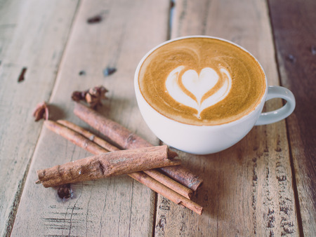 Cup of coffee latte in coffee shopの写真素材