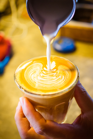 cup of coffee latte in coffee shopの写真素材