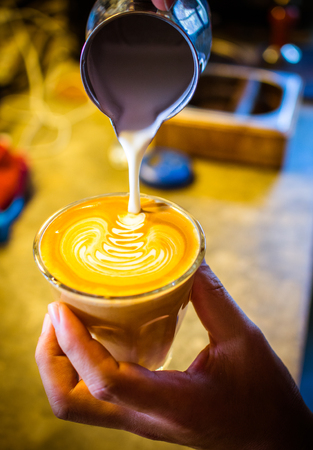 cup of coffee latte in coffee shopの写真素材