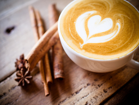 Cup of coffee latte in coffee shopの写真素材